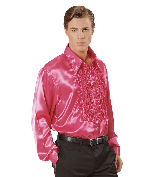 [01184] "THE 70s DISCO FASHION" (chemise à jabot satin rose) (XL)