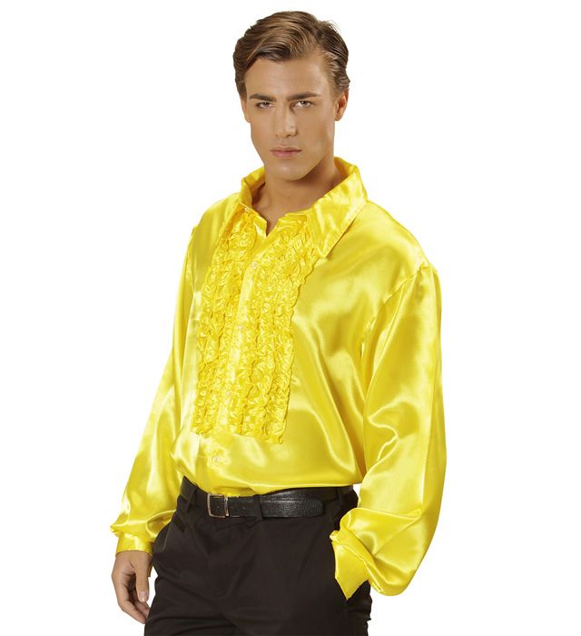 [01194] "THE 70s DISCO FASHION" (chemise à jabot satin jaune) (XL)