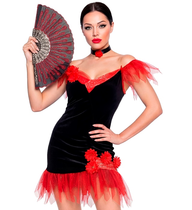 [76311] "ESPAGNOLE" (robe, ras-du-cou avec rose) (S)