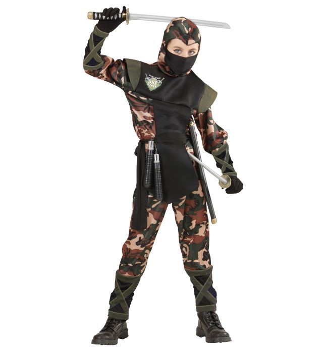 [76526] "SOLDAT NINJA" (casaque avec capuche et lacets, pantalon avec lacets,ceinture, masque) (128 cm / 5-7 Years)