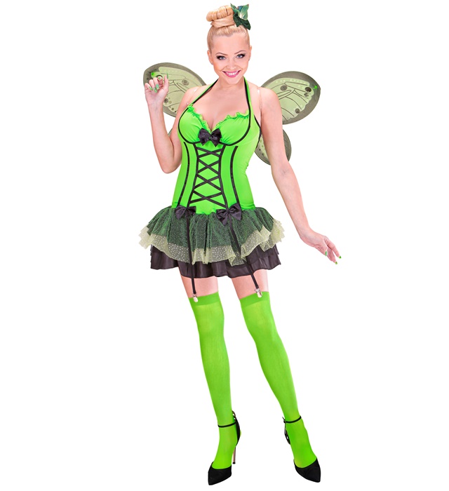 "PAPILLON VERT" (robe avec attaches, ailes, peigne à cheveux avec fleur et noeud)