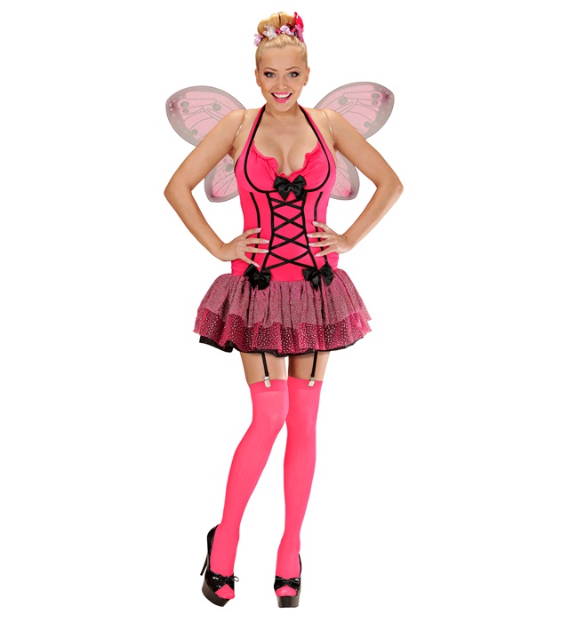"PAPILLON ROSE" (robe avec attaches, ailes, peigne à cheveux avecfleur et noeud)