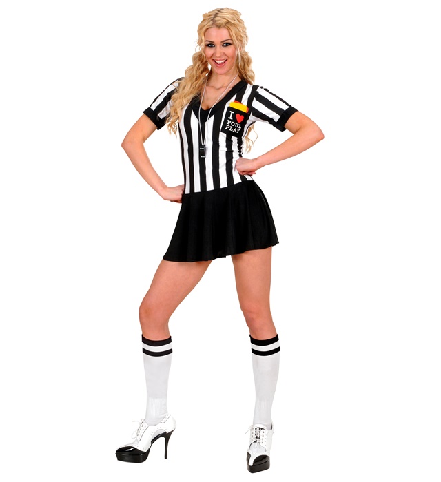 "ARBITRE FEMME" (robe, sifflet, cartons jaune et rouge)
