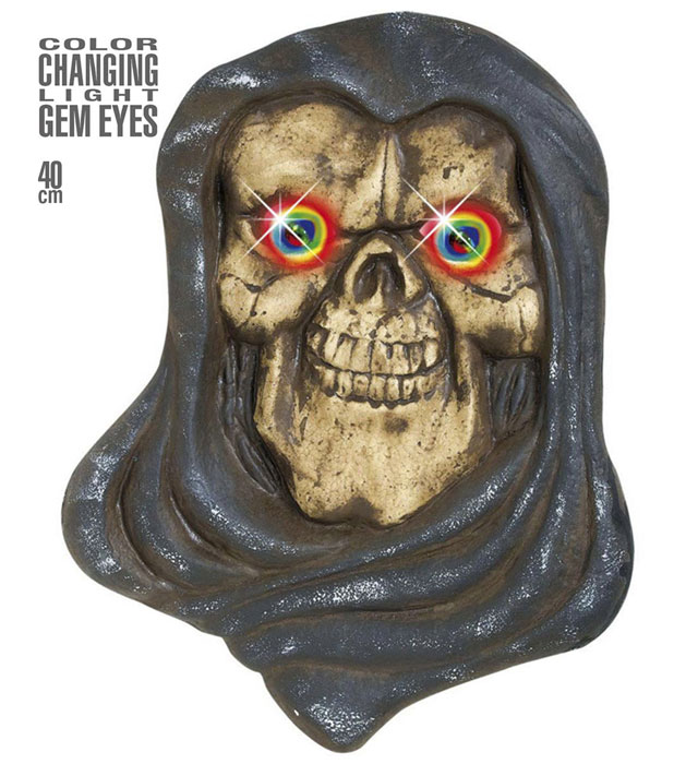 "GRIM REAPER AVEC YEUX GEMME LUMINEUX QUI CHANGENT DE COULEUR" 34x40 cm