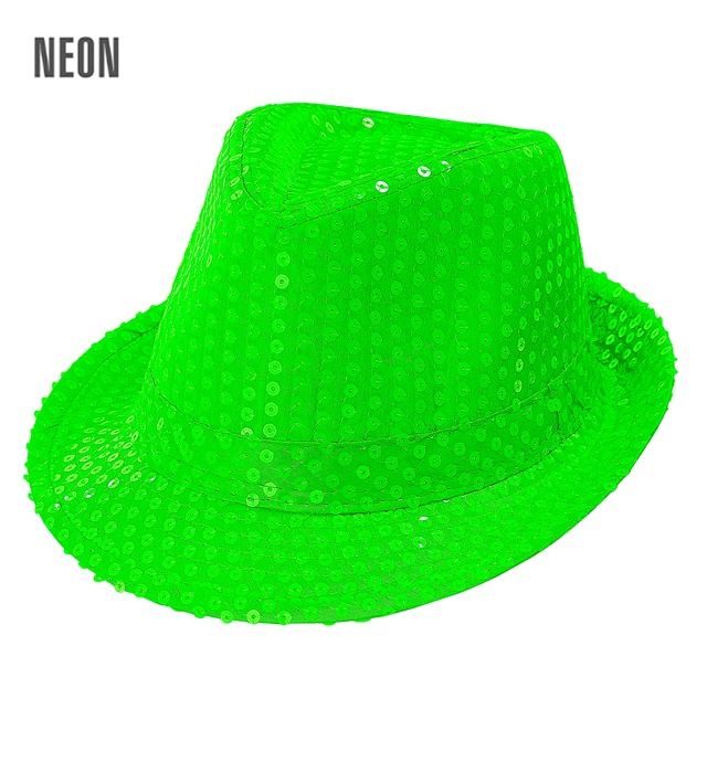 [01247] NEON GREEN SEQUIN FEDORA