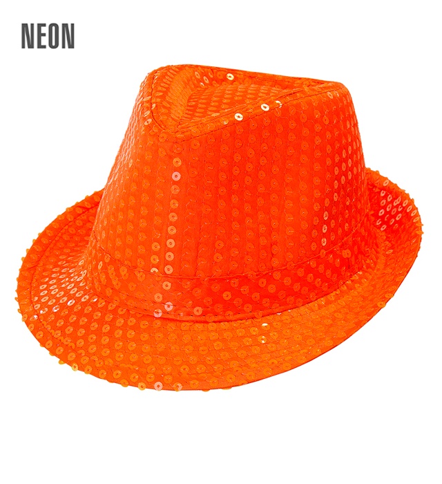 NEON ORANGE SEQUIN FEDORA