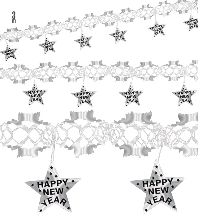 "GUIRLANDE HAPPY NEW YEAR ARGENT HOLOGRAPHIQUE" 3 m