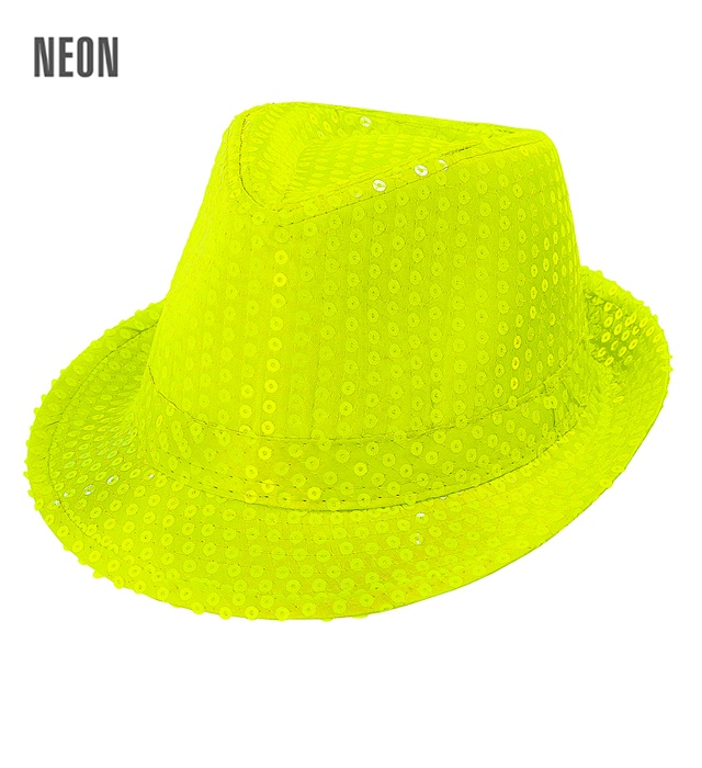 NEON YELLOW SEQUIN FEDORA