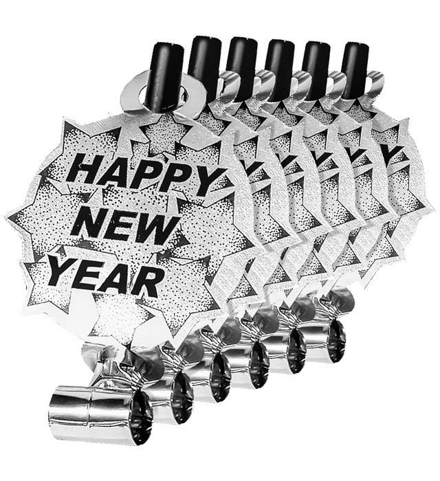 [7926Z] Set de "6 LANGUE SONORE HAPPY NEW YEAR ARGENT"