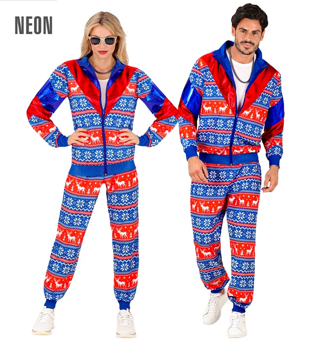 [79321] "COMBINAISON PARTY FASHION JOYEUX NOËL BLEU-ROUGE" (veste, pantalon) (S)
