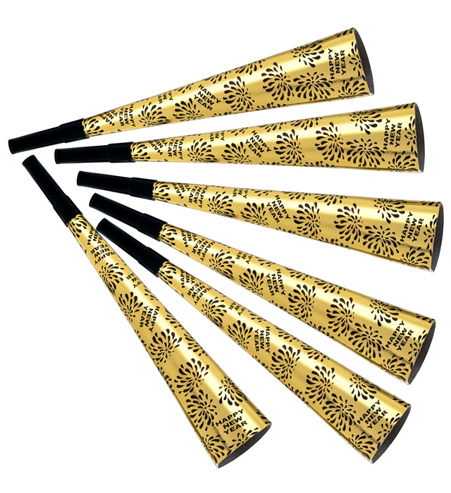 [7934N] Set de "6 TROMPETTE SONORE HAPPY NEW YEAR OR" 25 cm