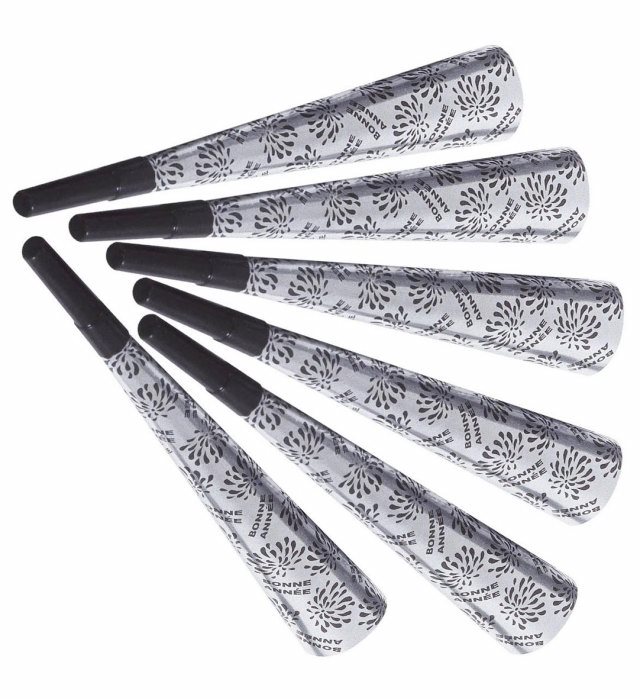 Set de "6 TROMPETTE SONORE BONNE ANNÉE ARGENT" 25 cm