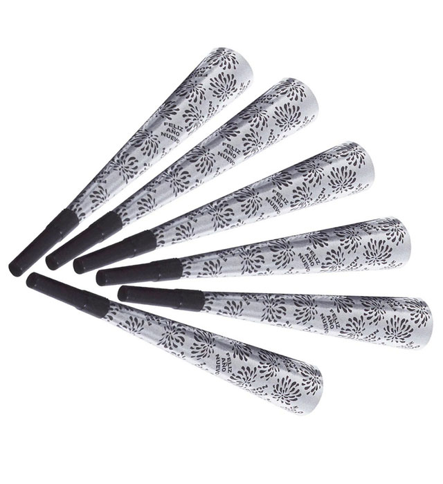 Set de "6 TROMPETTE SONORE FELIZ AÑO NUEVO ARGENT" 25+R180:R225 cm