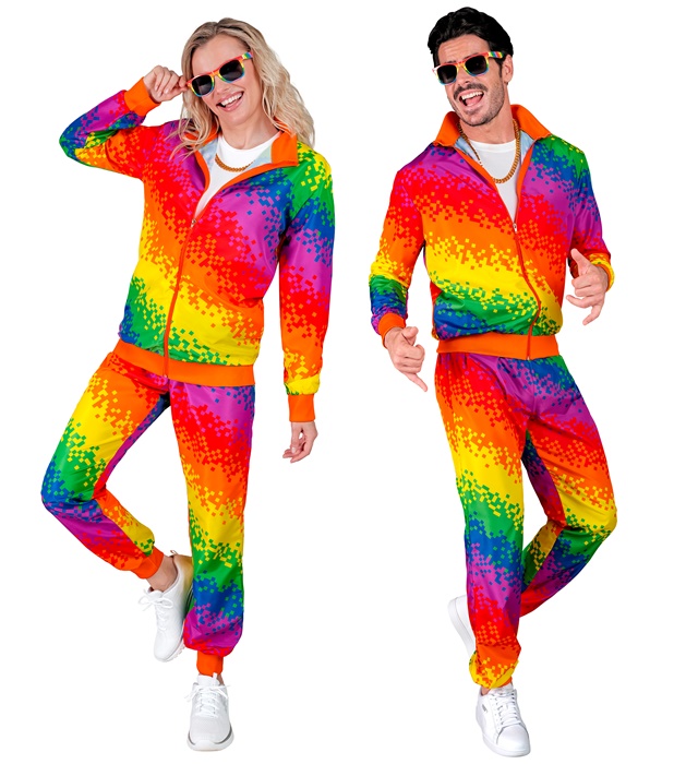 "COMBINAISON PARTY MODE ARC-EN-CIEL PIXEL" (veste, pantalon)