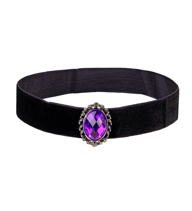 "RAS-DU-COU EN VELOURS NOIR AVEC GEMME VIOLETTE"