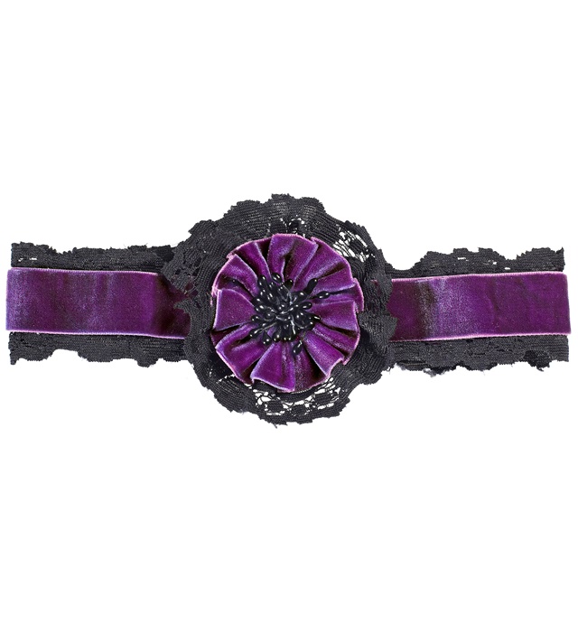 [7968G] "RAS-DU-COU EN VELOURS VIOLET AVECDECORATION FLEUR ET DENTELLE"