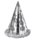 "CHAPEAU POINTU BUON ANNO ARGENT AVEC FRANGE" h 28 cm