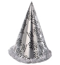"CHAPEAU POINTU FELIZ AÑO NUEVO ARGENT AVEC FRANGE" h 28 cm