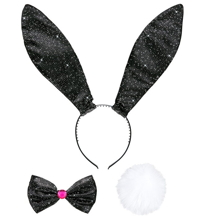 "LAPIN NOIR" set déguisement (oreilles, noeud papillon, queue)