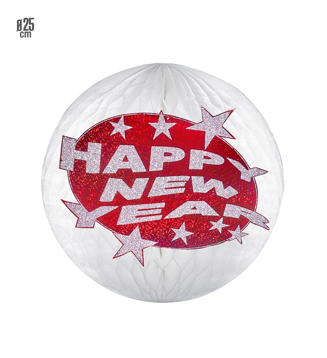"GLOBE A NID D'ABEILLES HAPPY NEW YEAR HOLOGRAPHIQUE ET  ROUGE" diam. 25 cm
