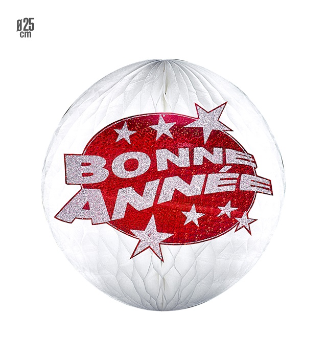 "GLOBE A NID D'ABEILLES BONNE ANNÉE HOLOGRAPHIQUE ET  ROUGE" diam. 25 cm