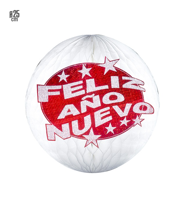 "GLOBE A NID D'ABEILLES FELIZ AÑO NUEVO HOLOGRAPHIQUE ET  ROUGE" diam. 25 cm