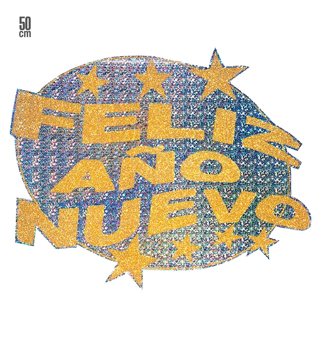 "DECORATION HOLOGRAPHIQUE ET  FELIZ AÑO NUEVO" diam. 50 cm - or et argent ass.