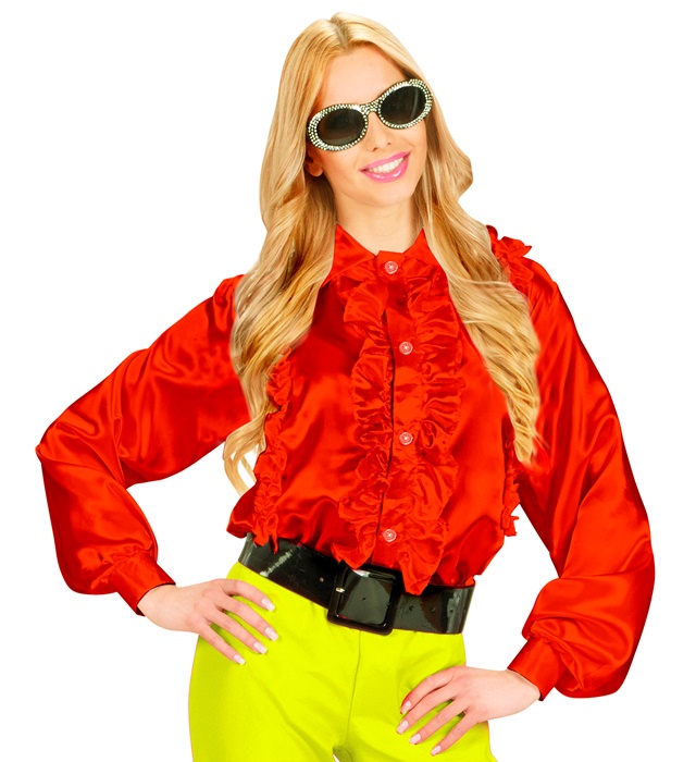 "CHEMISE A JABOT ROUGE" en satin