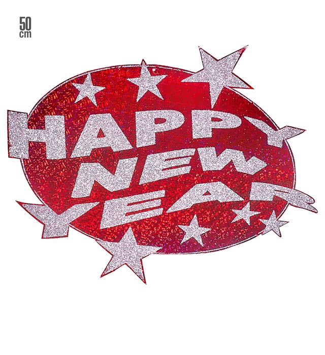 "DECORATION HOLOGRAPHIQUE ET  HAPPY NEW YEAR ROUGE" diam. 50 cm
