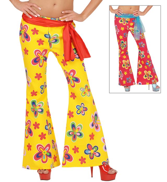 [8100F] "PANTALON 70S PANTS A FLEURS" en tissu chaud - 2 coul.
