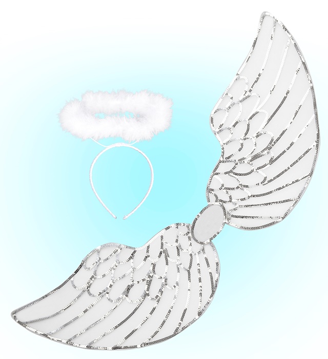 "ANGE EN PAILLETTES" set déguisement (ailes, auréole)