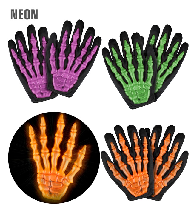 "GANTS DE SQUELETTES NEON" 3 coul.Ass.- taille enfant
