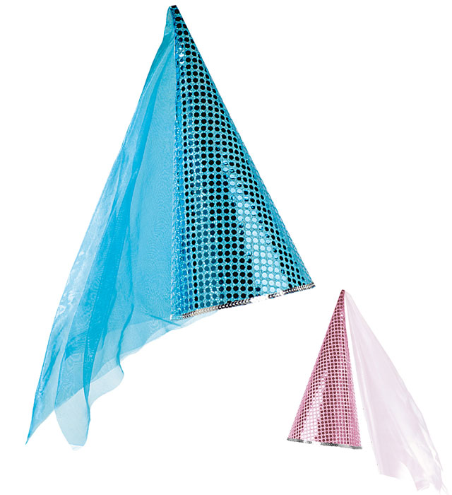 "CHAPEAU DE FEE A PAILETTES AVEC VOILE" bleu clair & rose clair ass.