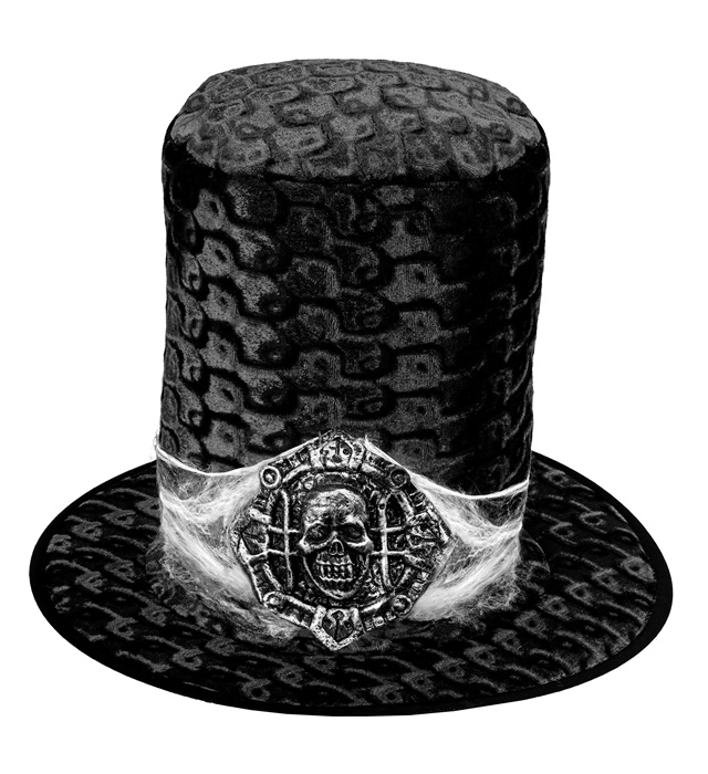 "CHAPEAU NOIR HAUT DE FORME VELOURS AVEC CRANE" 24 cm
