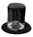 "CHAPEAU NOIR HAUT DE FORME VELOURS AVEC CRANE" 24 cm