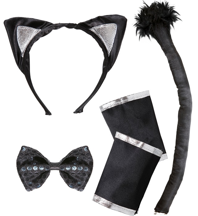 "SET CHAT" (oreilles, noeud papillon, queue, manchettes)