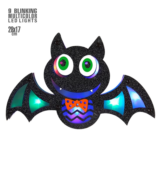 "DECORATION MURALE CHAUVE SOURIS AVEC 9 LUMIERES LED MULTICOULEUR QUI CLIGNOTENT" 28x17 cm