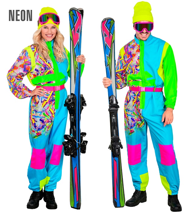 "COMBINAISON DE SKI BLEU-VERT FLUORESCENT" (combinaison, ceinture)