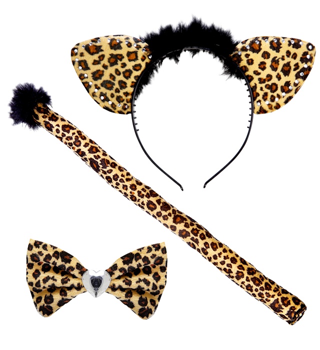"LEOPARD" set déguisement (oreilles, noeud papillon, queue)
