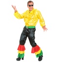 "PANTALON NOIR SATIN AVEC PAILLETTES HOLOG. EN 3 COUL. ET CEINTURE VERTE DE VELOURS AVEC PAILLETTES HOLOG. ET BOUCLE ARGENTEE"