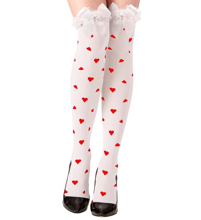 [01303] "CHAUSSETTES HAUTES REINE DE CUR AVEC NUD SATIN BLANC" 70 DEN