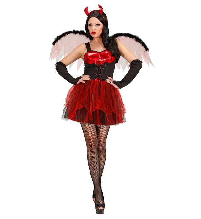 "DIABLESSE" (robe, ailes, gants sans doigts, cornes)