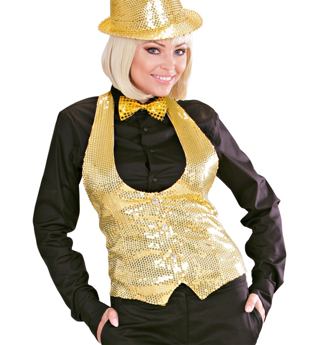 "GILET EN PAILLETTES OR" Femme