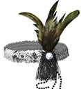 "BANDEAU A PAILLETTES ARGENT AVEC PLUMES ET PERLES"