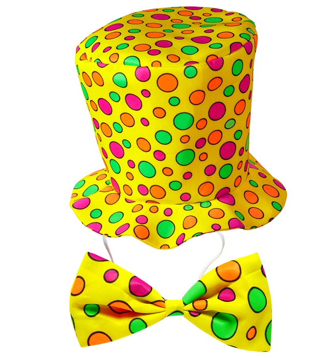 "HAUT DE FORME ET NOEUD PAPILLON CLOWN" rouge - taille adultes