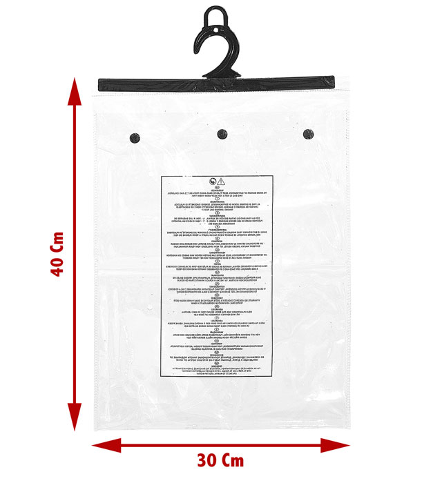 [92001] "HOUSSE PVC AVEC BOUTONS PRESSION POUR COSTUME" 30x40x2.5cm