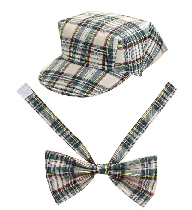 [9303B] "CHAPEAU TARTAN BEIGE ET NOEUD PAPILLON"