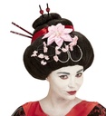 "PERRUQUE GEISHA AVEC FLEURS & BAGUETTES" en boite