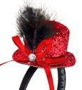 "PETIT HAUT-DE-FORME  AVEC DIAMANT, NOEUD ET PLUME SUR SERRE-TETE" - ROUGE