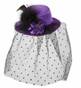 "PETIT HAUT-DE-FORME VIOLET AVEC ROSE, VOILE TULLE A POIS ET PLUMES"